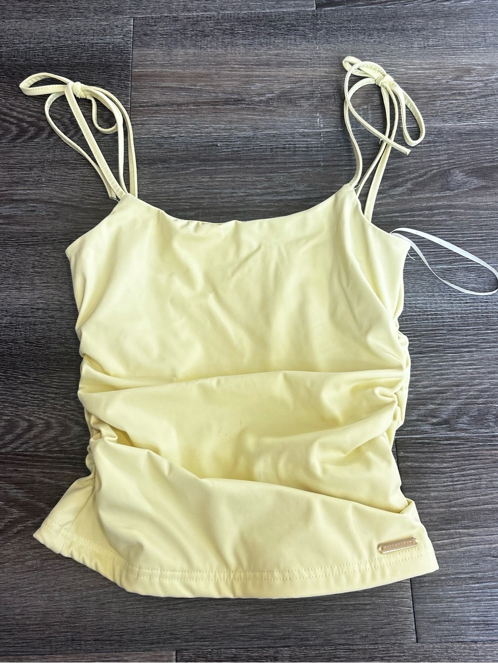 Missguided Pale Yellow Tie-Shoulder Ruched Cami